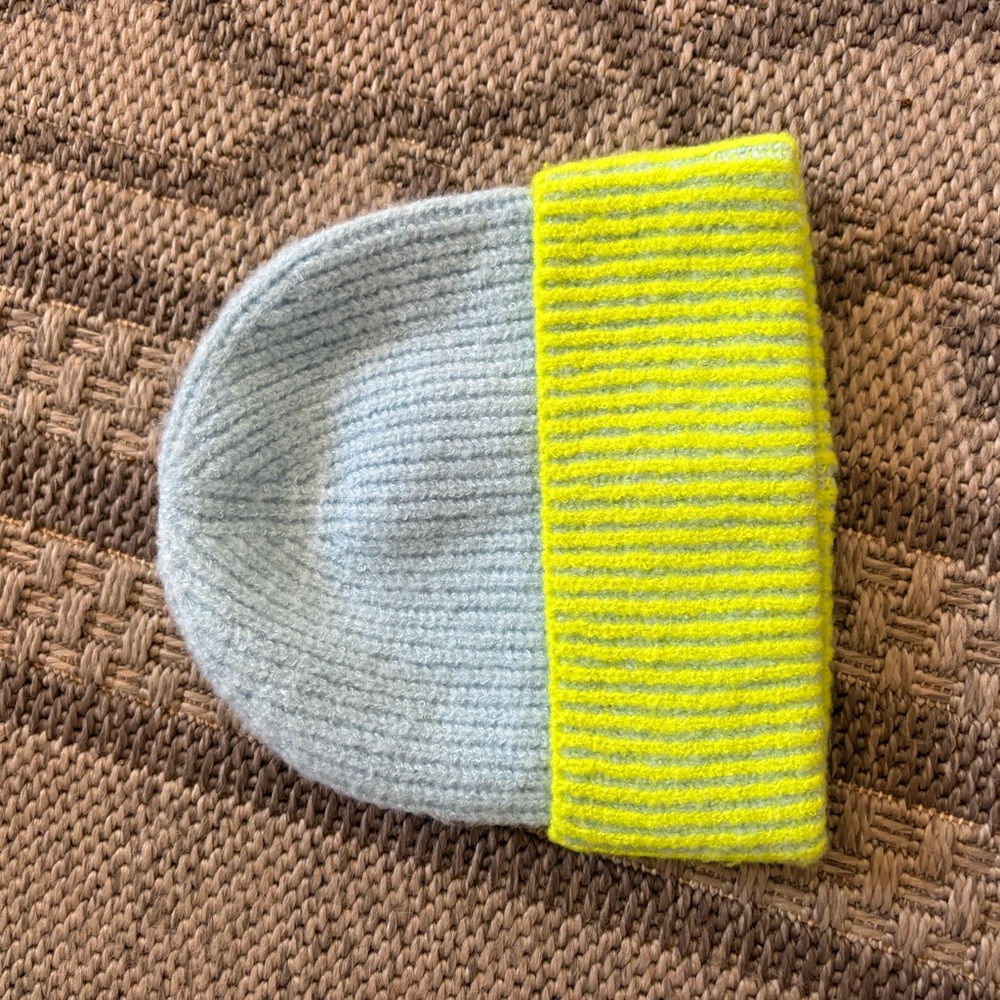Free People yellow & blue striped beanie